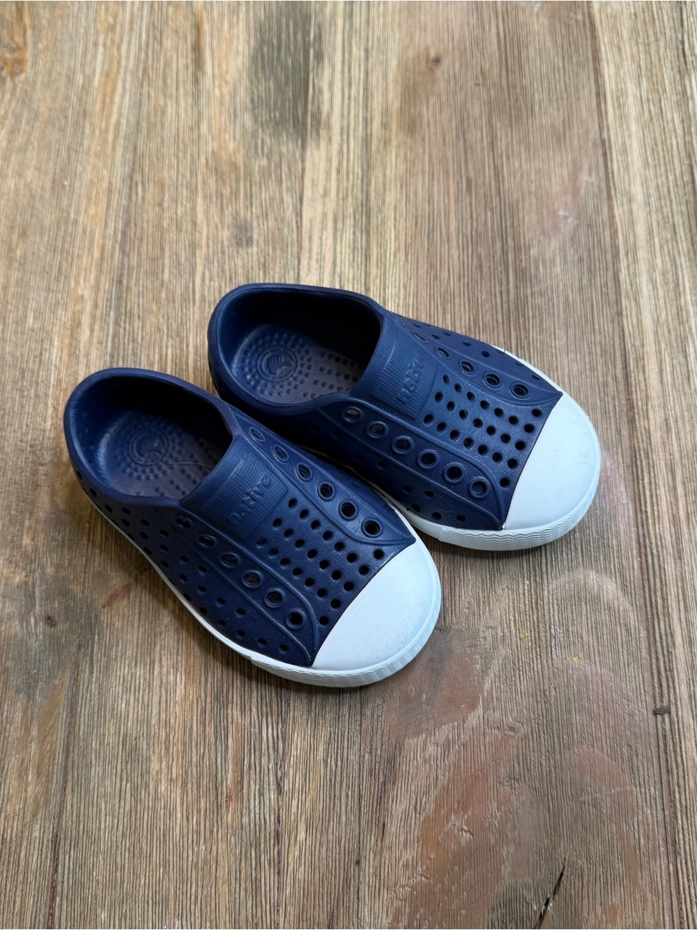Native Shoes Kids Navy Slip-On Water Shoes with White Toe Cap c6